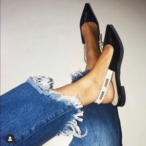 Christian Dior/ J’adior Black and White Ribbon Patent Leather Slingback